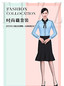 藍色飄帶款女長袖襯衫設計圖410