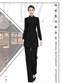 原創(chuàng)制服設計黑色女款服務員服裝532