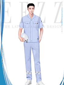 淺藍(lán)色反光條男裝工作服夏裝設(shè)計效果圖