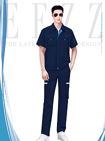 夏裝藏藍色男款工作服定制款服裝圖