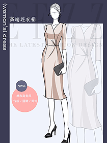 時尚辦公OL職業(yè)裝女士打底中長裙子香檳色服裝設(shè)計(jì)圖
