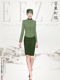 橄欖綠色系空姐長袖襯衫制服原創設計圖