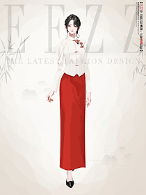 旗袍女秋冬連衣裙新中式女裝紅裙手繪服裝設(shè)計(jì)