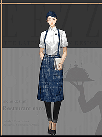 餐飲奶茶快餐女服務(wù)員工作服特色圍裙定制設(shè)計圖片