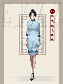 夏季年輕款氣質(zhì)高端水墨畫唐裝中國風(fēng)手繪設(shè)計圖