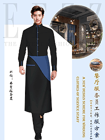 餐飲西餐廳男款工裝圍裙襯衫款設(shè)計(jì)圖