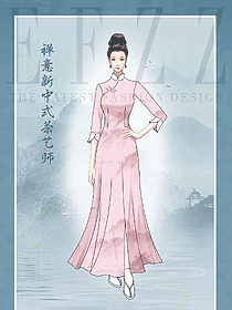 原創手繪定制設計現代大圓襟女士旗袍案例