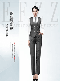 新款銀行西裝馬甲女夏季黑色條紋款定制設(shè)計(jì)工作服