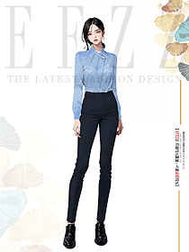 OL女裝長(zhǎng)袖襯衫高端西褲女夏季藏青色直筒長(zhǎng)褲