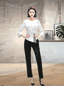 SPA會(huì)所白色V領(lǐng)女上衣服務(wù)員工作服定制設(shè)計(jì)圖