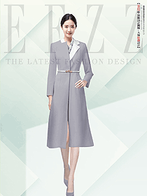 空姐制服灰色長袖風衣款主持人禮儀工作服定制設計圖