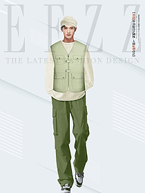 秋季奶茶咖啡店服務生長袖襯衣多口袋馬夾制服定制款