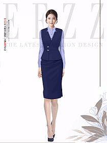 藍(lán)色系列女職業(yè)裝襯衫馬夾款套裝裙工作服