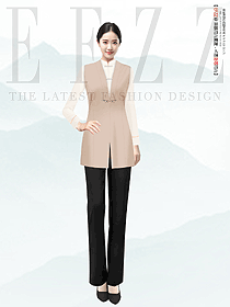 酒店中餐廳秋冬米色無袖中式馬甲女服務(wù)員制服設(shè)計(jì)圖