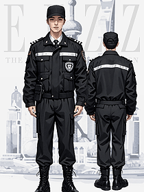 保安工作服秋冬裝夾克黑色款作訓服反光衣手繪圖