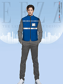 反光安全背心施工建筑藍色馬甲制服設(shè)計圖