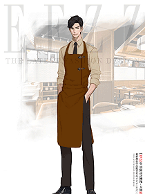 西餐廳服務(wù)員調(diào)酒師背帶卡其色工作服