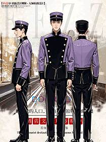  英倫宮廷燕尾服紫色系列酒店門(mén)童服裝定制設(shè)計(jì)圖