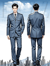 天藍春秋季翻領小西裝男士保安服套裝設計