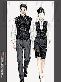 中國風盤扣禪意國潮風酒店制服男女服務(wù)員