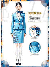 航空地勤藍(lán)色空姐刺繡制服設(shè)計(jì)效果圖