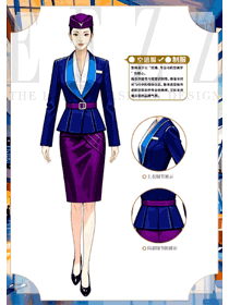 藍(lán)紫色秋冬款職業(yè)套裝女空姐制服手繪作品