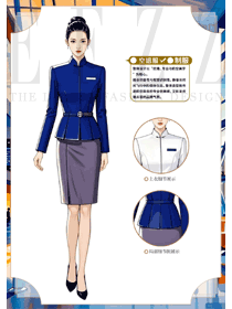 中式立領秋冬空姐制服職業套裝手繪案例