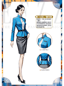 藍色中式立領航空地勤女乘務員工作服手繪作品