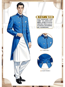 海洋風格酒店員工春秋款套裝工作服手繪設計效果圖