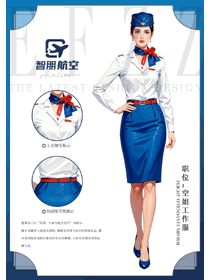 白色翻領(lǐng)長袖襯衫空姐工作服手繪作品