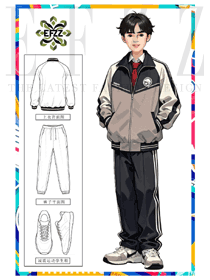 中學(xué)生校服套裝外套上衣運(yùn)動(dòng)班服手繪圖