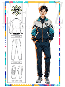 天藍色外套上衣運動班服學生裝手繪作品圖