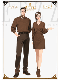 自然色系酒店餐廳男女工裝：棕色制服的戶外基因轉(zhuǎn)譯